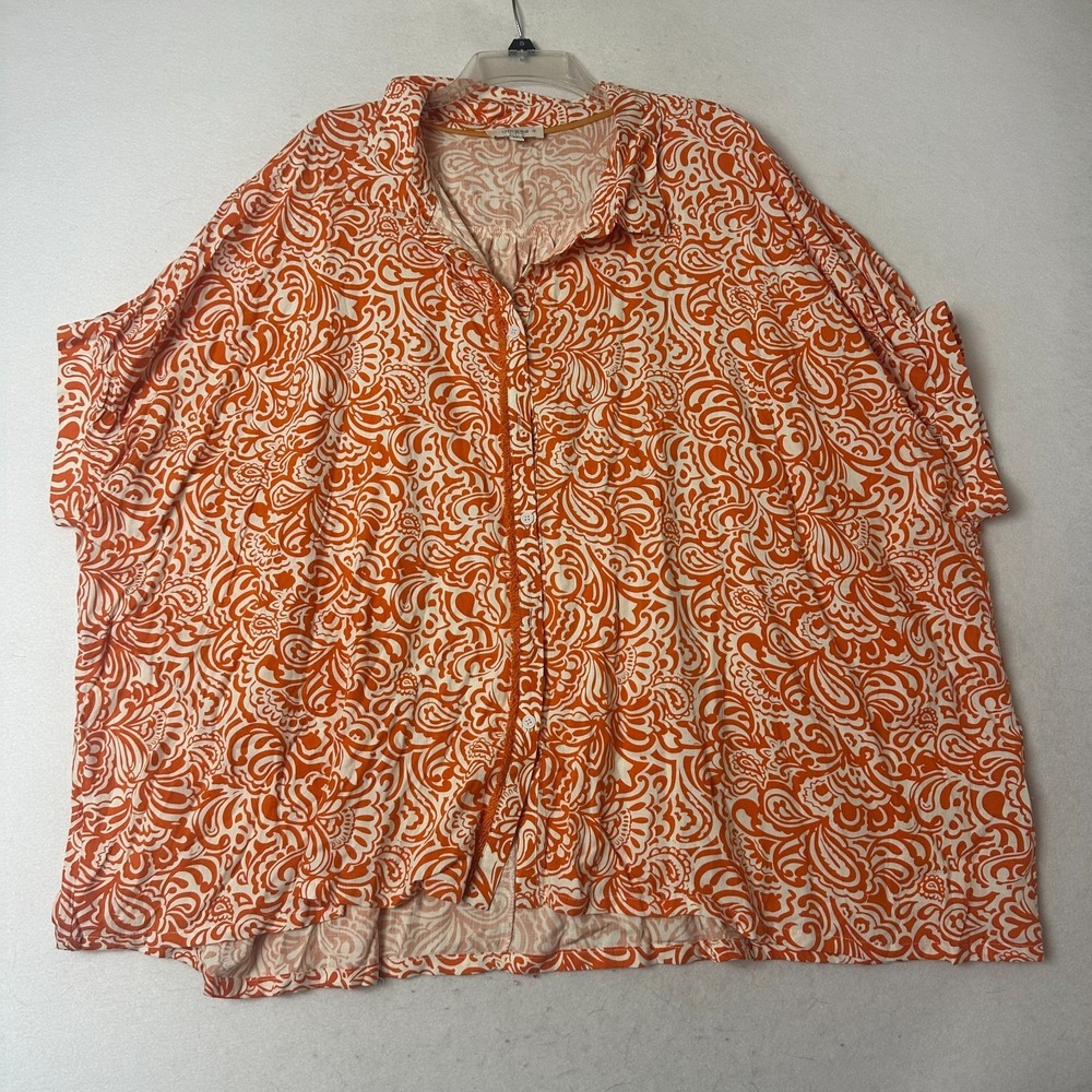 Umgee‎ Plus Orange Paisley Print Button Down Shirt 2XL Boho Fringe WK7800